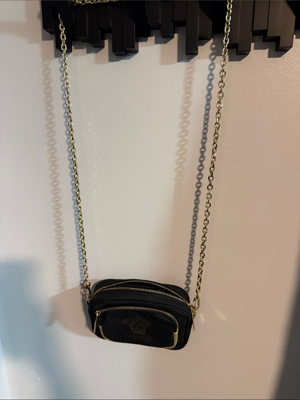 Versace Black Mini Crossbody with Gold Chain and Logo